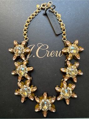 🌱 J. Crew Petal Burst Tortoise Flower Pink Rhinestone Crystal Necklace